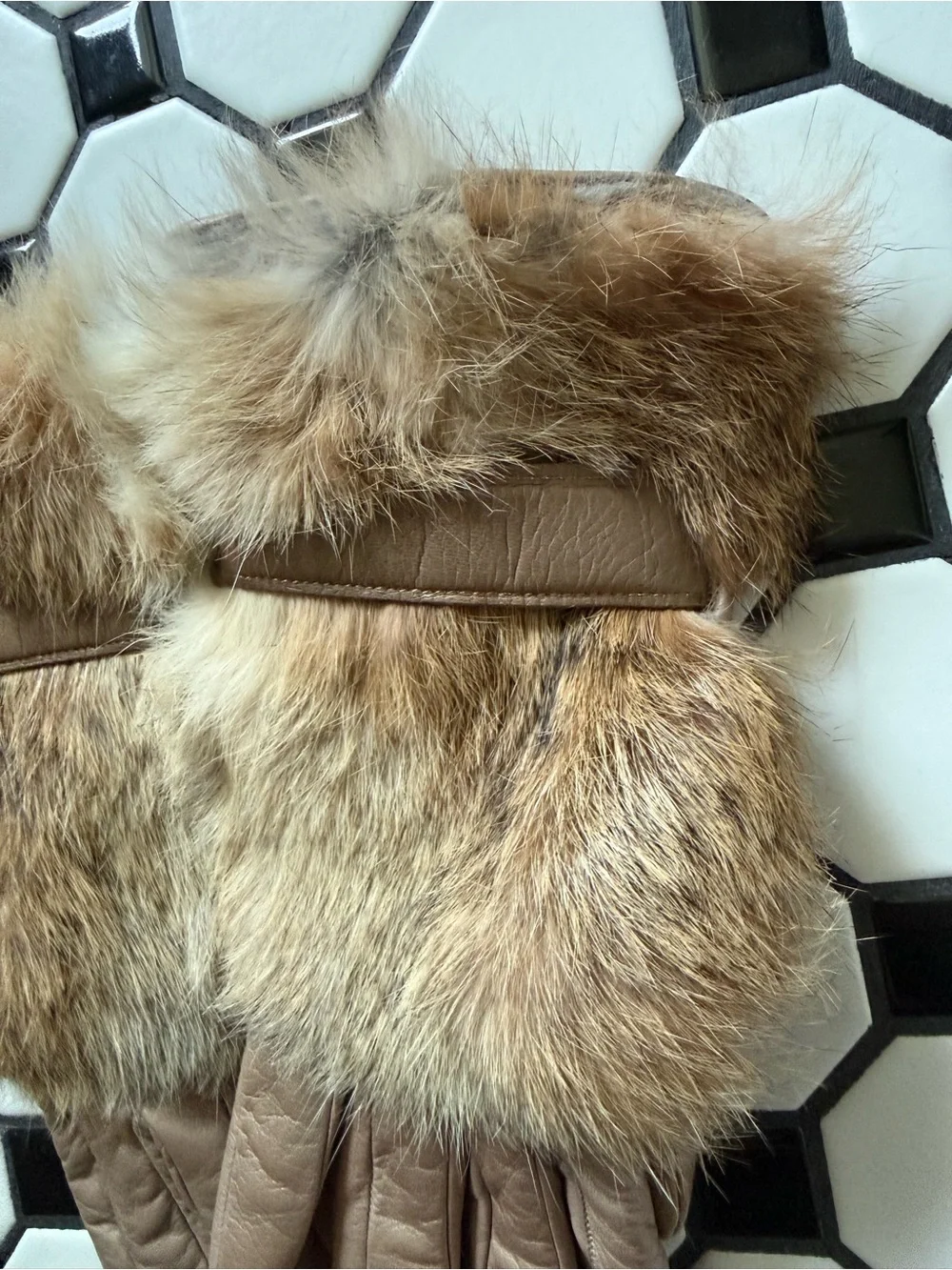 Vintage Rabbit fur leather gloves size 7 100% cashmere lining Made in Italy